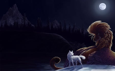 Animals Fantasy - moon, 1920x1200, lion, animals, night, fantasy, wolf, hd, 3d