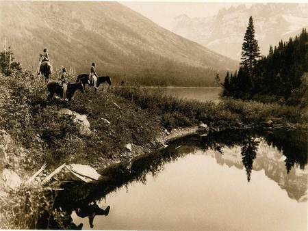 Indian band at pond - native american, indian, band, pond, at