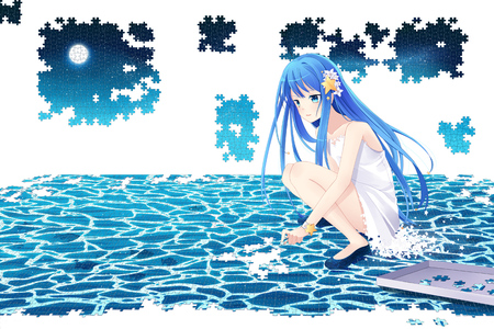 Complete the puzzle - white, anime, jigsaw, blue