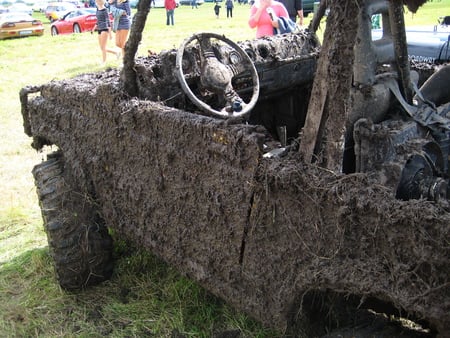 In The Mud - wheels, people, jeep, grass, mud