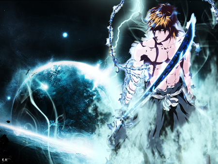 Ichigo - kurosaki, bleach, sword, ichigo, cool, light, lighting