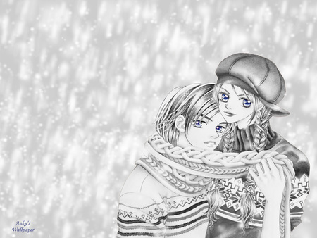 sweety jam - love, sweety, hat, couple, heart, eyes, pencil, art, blue, anime