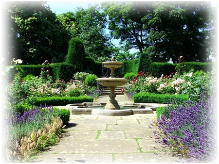 garden - fountain, beautiful, flowers, garden, villa