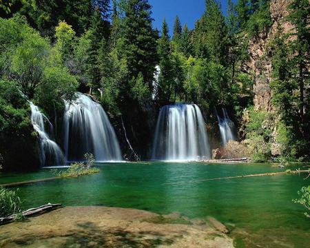 Waterfall - nature, sky, trees, waterfall