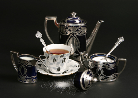 Tea time! - morning, photography, still life, elegant, black, cup, white, abstract, silver, fancy, photo