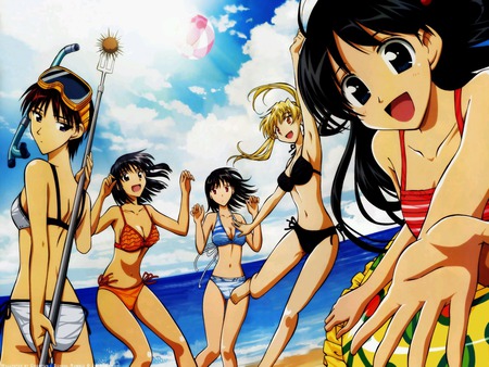 School Rumble - anime, beach, bkini, ocean, sweet, girls, beach ball, cute, sky