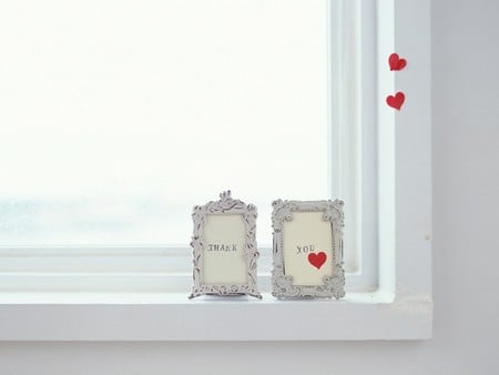 Thanks to you all... - white, red, picture frame, heart, window