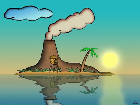 Island - abstract, volcano, castaway, cloud, island, smoke, sun, palm