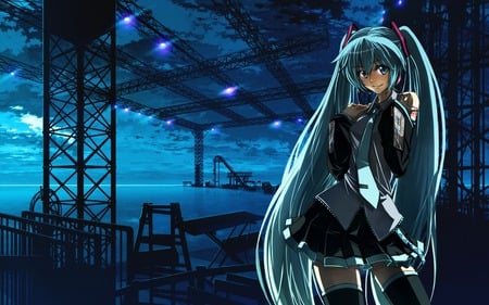 Miku Hatsune - hatsune miku, anime, vocaloid, night