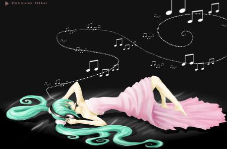 Hatsune Miku - aqua, headset, music, anime girl, white, music notes, cool, pink dress, aqua eyes, hatsune miku, song, vocaloids, program, vocaloid, beautiful, pink, diva, dress, nice, beauty, twintail, song notes, singer, aqua hair, black, virtual, pretty, idol, anime, miku, cute, girl, notes, hatsune, microphone, headphones, awesome