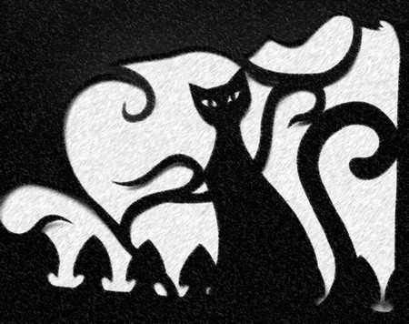 Abstract cat - black, white, animal, kitten, feline, cat