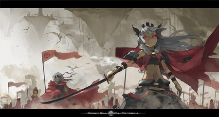 pixiv fantasia - army, cape, sword weapon, pixiv fantasia, pink eyes