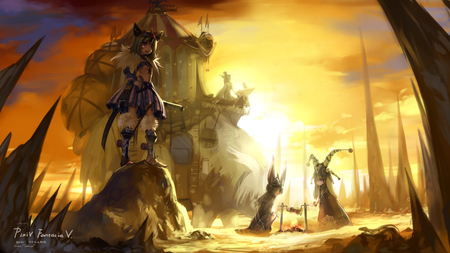 pixiv fantasia sunset - animal ears, babycat, sunset, pixiv fantasia, boots