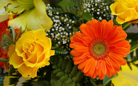 Garden flower bouquet - garden, flower, roses, rose, flowers, bouquet, gerbera, nature