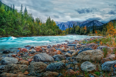 landscape-HDR - nice, sky, autumn, trees, photography, water, colorful, coast, cool, river, clouds, hdr, grass, landscape, mountain, nature, forest, beautiful, stones, colors