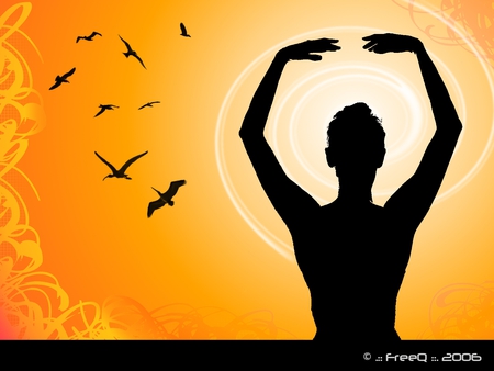 Morning Yoga - morning, woman, silhouette, yoga, orange