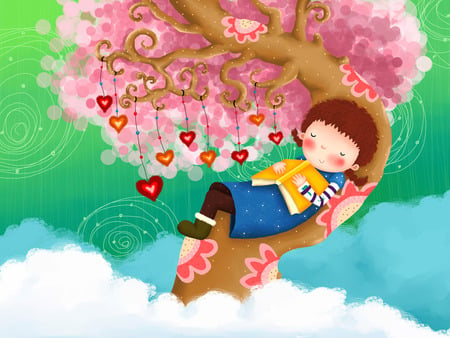 Blossom tree - heart, book, picture, nature, abstract, children, blossom, sweet, tree, flower