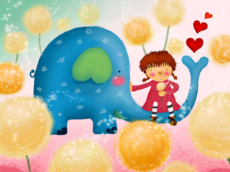 Love elephant - flower, sweet, love, abstract, elephant, children, heart, picture, nature