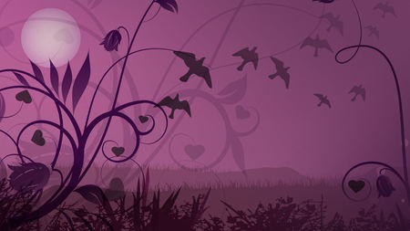 Love Birds 1 - love birds, love, purple, art, beautiful, fantasy, birds