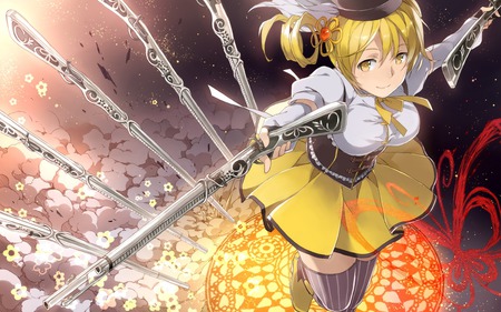 Tomoe Mami - mahou shoujo madoka magica, tomoe mami, girl, magic, cute, guns, blonde