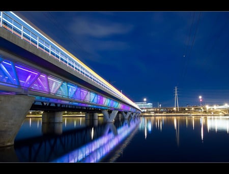 Purple Blue Light Reflection - water, purple, blue, lights, reflection, darkness