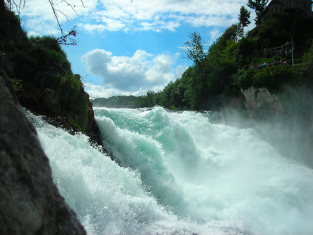 Rhine Fall at Schaffhausen - foaming, water, waterfall, rocks, sky