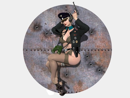 Pin-Up - abstract, fantasy, female, gun, artwork, uniform, wwii, pin-up