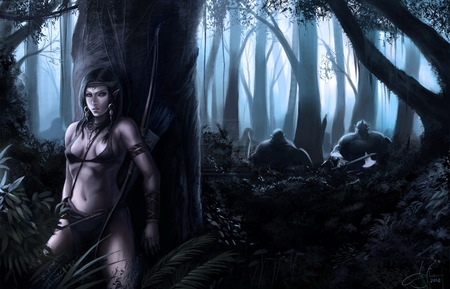 chase - beauty, elf, girl, warrior, wallpaper, fantasy, abstract, forest, warriors