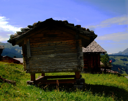 wooden cabin - wooden, cabin, mountains, switzerland