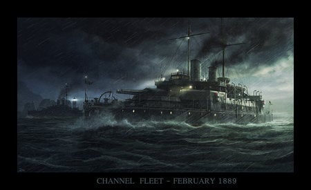 The Channel Fleet - water, lighthouse, rain, military, waves, ships, dark