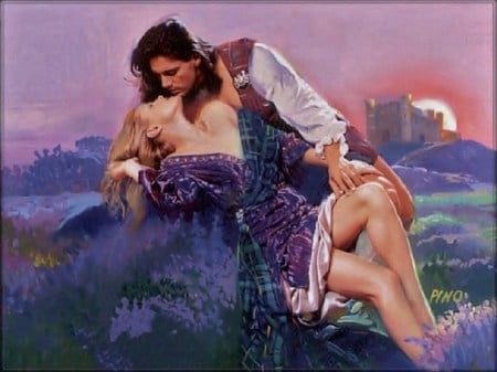 The Heather and the Thistle - love, hug, passion, couple, sensual, painting, romantic, embrance, kiss, portrait, romance