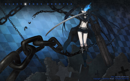 black rock shooter - anime, i, blue, shooter, rock, girl, black, with, tags, cute, get bored