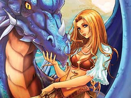 blue dragon girl - dragon, orange, girl, blue