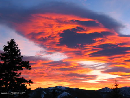 red sunset - sunset, nature, red, clowd