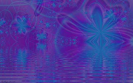 Fractal Waters 4 - flowers, cg, water, purple, blue, lake, 2d, fractal