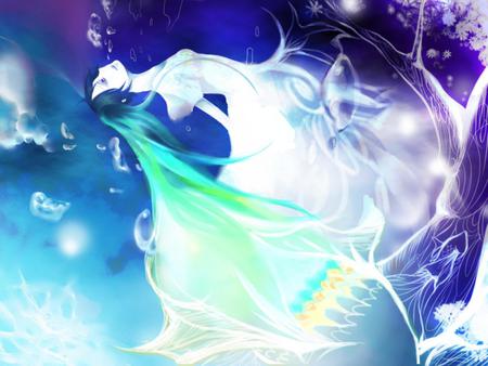 Hatsune Miku - virtual, miku, digital, vocaloids, song, singer, purple, cool, awesome, vocaloid, anime, twintail, rainbow, vibe, aqua hair, colors, painting, white dress, hatsune, cute, beautiful, girl, anime girl, white, colorful, program, aqua eyes, artistic, pretty, aqua, beauty, drawing, digital art, dress, art, diva, nice, idol, music, hatsune miku