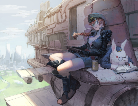 Break - abstract, rabbit, anime, gun, book, girl, fantasy, battleship, smoking