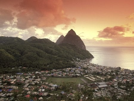 Sunset View - island, st lucia, sunset, pitons