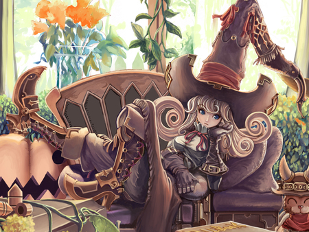 Anime - witch, flowers, anime, boots