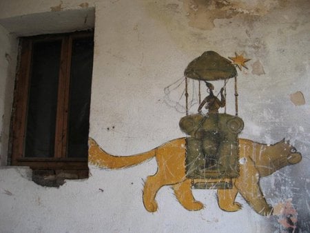 Painting - house, window, photography, gold, photo, architecture, cat, white, animal, painting, old, woman, dirty, wall, bulgaria