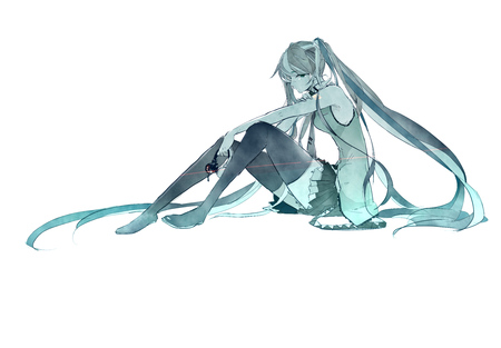 Hatsune Miku - aqua, hot, headset, music, thighhighs, anime girl, stockings, white, cool, hatsune miku, sexy, skirt, song, vocaloids, program, vocaloid, beautiful, uniform, diva, nice, beauty, twinail, singer, black, virtual, pretty, idol, anime, miku, cute, girl, hatsune, microphone, headphones, blue, tie, awesome