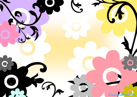 Design De Fleur - purple, yellow, grey, pink, blue, flowers, black