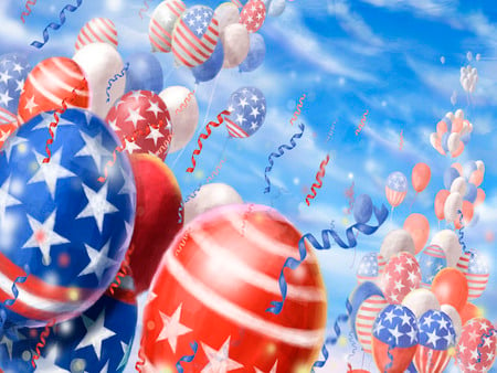 HAPPY FOURTH OF JULY - july, greatest, ribbons, creative pre-made, white, balloons, independence day, digital art, america, holiday, attractions in dreams, celebrations, festivals, stars, usa independence day, 4th of july, collages, abstract, love four seasons, holidays, weird things people wear, red, blue, beautiful, fourth of july