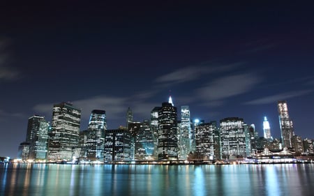 Manhattan - ocean, night, skyscrapers, view, modern, amazing, city, architecture, usa, manhattan, lights