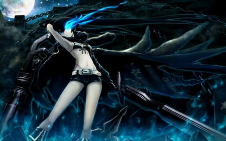 Black Rock Shooter - black rock shooter, blue, gun, eye, weapon, scars