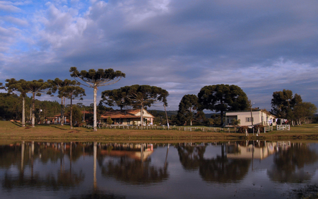 Reflection - lakes, beautiful, buildings, sky, houses, reflection, clouds, trees, nature