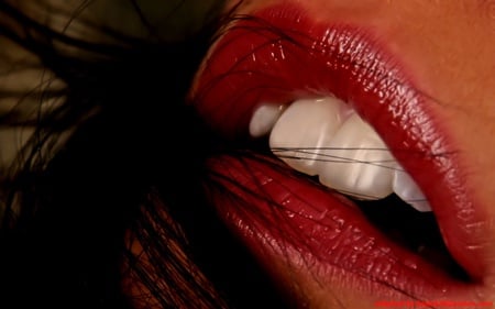 red lips - white, lips, red, woman