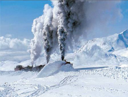 White Pass Yukon Railway - steam, engines, cold, snow, smoke, sky