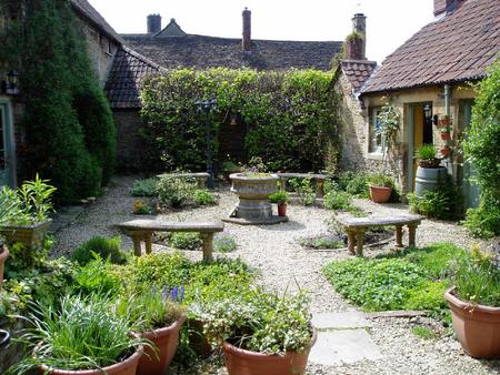 courtyard - courtyard, flowers, houses, relaxing