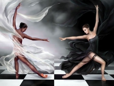 THE DANCE - black, white, two, ballet, dance, females